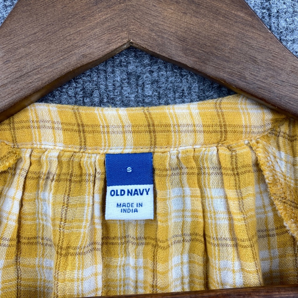 Old Navy Plaid Babydoll Dress Womens S Yellow Flutter Gingham Prairie Cottage - Picture 3 of 8